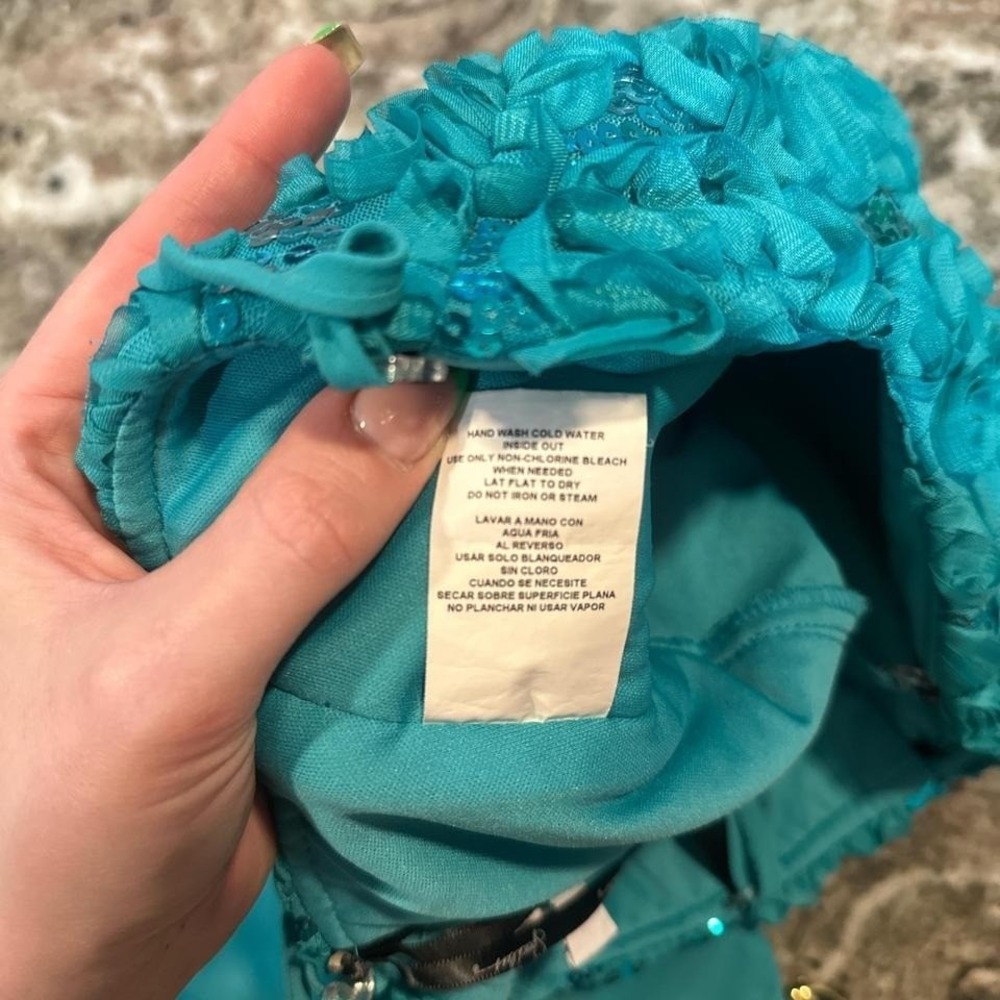Y2K Fairy Whimsical Teal high low prom dress with sequins flower detail 5 Smal - Picture 7 of 8